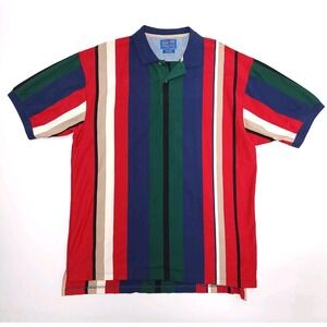 Vintage‎ Pendleton Polo Mens XL Multicolor Stripped Short Sleeve Shirt  Red Blue